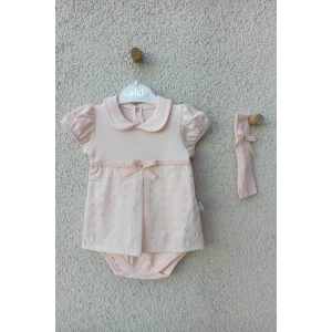 Bebek Yakalı Çiçek Işlemeli Bandanalı Badi 3-6-9 Ay