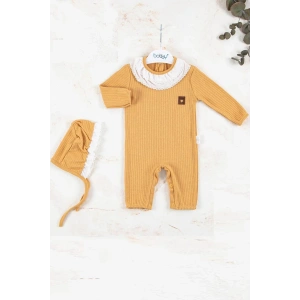 Brode Nakışlı Şapkalı % 100 Pamuk Kız Bebek Tulumu