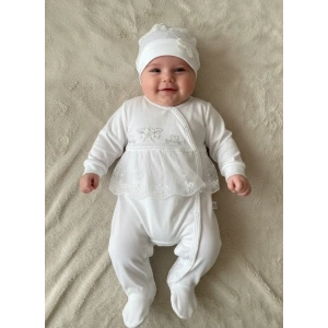 Dantelli Çiçek Nakışlı Kız Bebek Tulum %100 Pamuk