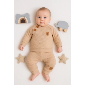 Jakarlı Omuzdan Düğmeli 2li Erkek Bebek Takımı