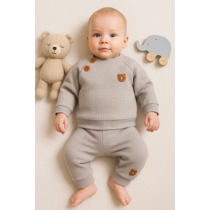 Jakarlı Omuzdan Düğmeli 2li Erkek Bebek Takımı