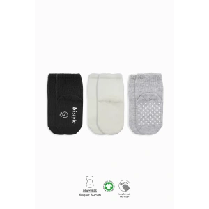 Kaymaz Penye Soket Çorap 3lü  Siyah Ekru Gri