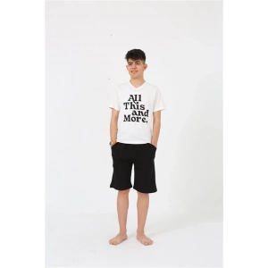 Moda Erkek Genç Garson Boy Kısa Kol Ekru Penye Şortlu Pijama Takımı