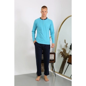 Moda Erkek Penye Uzun Kol Pijama Takımı Turkuaz
