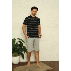 Moda Erkek Siyah V Yaka 3lü Pijama Takım