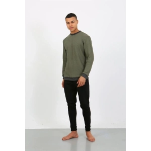 Moda Erkek Uzun Kol Manşetli Paça Penye Pijama Takımı Haki