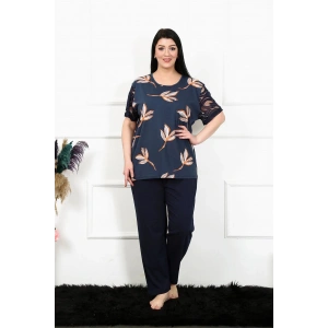 Moda Kadın 5XL-6XL-7XL-8XL Büyük Beden Kısa Kol Pijama Takım Lacivert