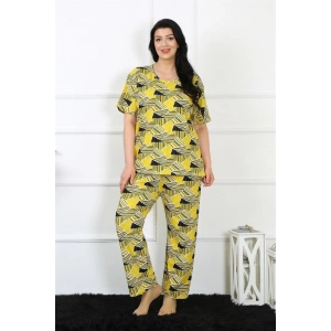 Moda Kadın 5XL-6XL-7XL-8XL Büyük Beden Kısa Kol Pijama Takım Sarı