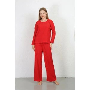 Moda Kadın Bürümcük Kumaş Pijama Takım Kırmızı