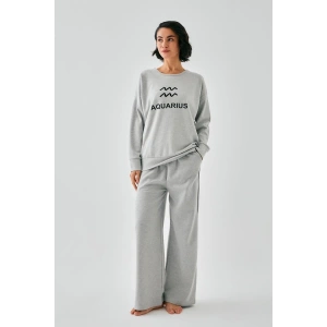 Moda Kadın Gri Kova Burcu Oversize 2 İplik Eşofman Ev Giyim Takımı