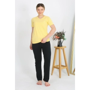 Moda Kadın Kısa Kol Pamuk Penye Pijama Takım Sarı