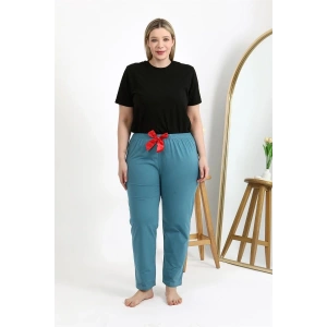 Moda Kadın Pamuklu Büyük Beden Alt Pijama Petrol