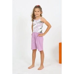 Moda Kız Çocuk İp Askılı Şortlu Penye Lila Pijama Takım