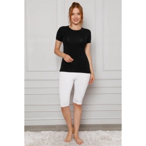 Moda Penye Likralı Diz Üstü Tayt Beyaz