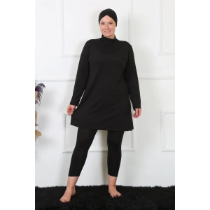 Moda Tam Kapalı Büyük Beden Siyah Mayo