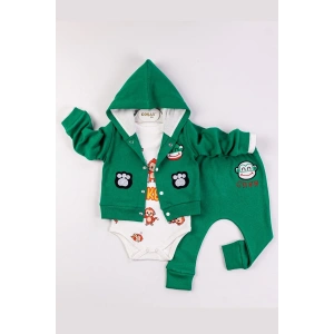 Monkey Nakışlı Kapişonlu Erkek Bebek Takım