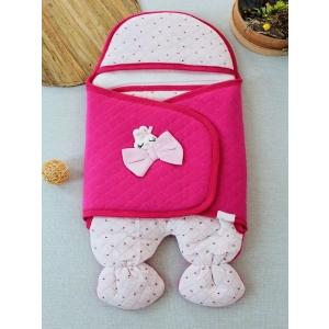 Yenidoğan Açılır Kucaklı Fiyonk Detay Ayaklı Kız Bebek Kundak Pembe