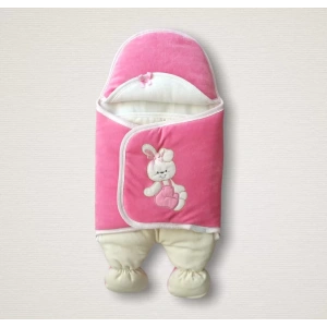 Yenidoğan Kadife Kumaş Ayıcık Nakışlı Şapkalı Kız Erkek Bebek Ayaklı Kundak Bebek Battaniyesi Pembe