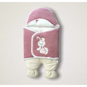 Yenidoğan Kadife Kumaş Ayıcık Nakışlı Şapkalı Kız Erkek Bebek Ayaklı Kundak Bebek Battaniyesi Gül Kurusu