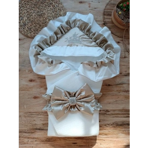 Yenidoğan Mehtap Lüks Kelebek Taç Nakışlı Bebek Battaniyesi Kundak Vizon