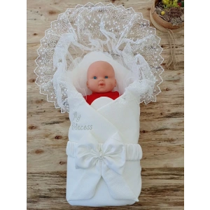 Yenidoğan Sahra My Princess Nakışlı Lüks Kundak Bebek Battaniyesi Ekru