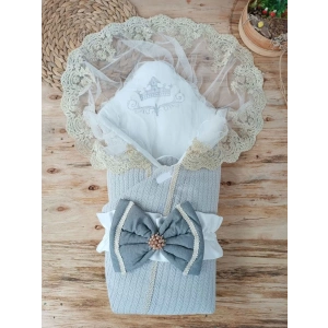 Yenidoğan Tericotton Örgülü Trilüx Bebek Battaniyesi Kundak Gri