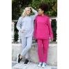 Moda Kadın Pamuk Kapşonlu Cepli 3 İplik Fuşya Eşofman Takım