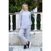 Moda Kadın Pamuk Kapşonlu Cepli 3 İplik Gri Eşofman Takım