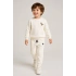 Erkek Çocuk Krem Dinozor Nakışlı Pamuklu 2 İplik Sweatshirt ve Lastik Paçalı Eşofman Takımı