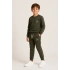 Erkek Çocuk Haki Gezegen Baskılı Beyaz Biyeli Sweatshirt Jogger Eşofman Takımı