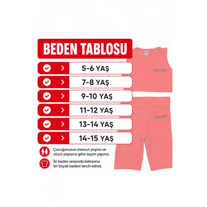 Kız Çocuk Neon Kırmızı Crop Üst ve Uzun Şortlu Mayo Takımı - 2 Parça