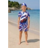 Erkek Çocuk Yarış Arabası Desenli 3 Parça Mayo Takımı Tişört Şort Bone