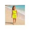 Kız Çocuk Neon Sarı Crop Üst ve Uzun Şortlu Mayo Takımı - 2 Parça