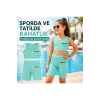 Kız Çocuk Mint Yeşili Crop Üst ve Uzun Şortlu Mayo Takımı - 2 Parça