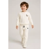 Erkek Çocuk Krem Dinozor Nakışlı Pamuklu 2 İplik Sweatshirt ve Lastik Paçalı Eşofman Takımı