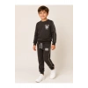 Erkek Çocuk Koyu Kahverengi 88 Nakışlı Biyeli Sweatshirt Jogger Eşofman Takımı