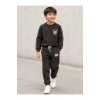 Erkek Çocuk Koyu Kahverengi 88 Nakışlı Biyeli Sweatshirt Jogger Eşofman Takımı