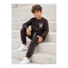 Erkek Çocuk Koyu Kahverengi 88 Nakışlı Biyeli Sweatshirt Jogger Eşofman Takımı