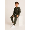 Erkek Çocuk Haki Gezegen Baskılı Beyaz Biyeli Sweatshirt Jogger Eşofman Takımı