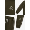 Erkek Çocuk Haki Gezegen Baskılı Beyaz Biyeli Sweatshirt Jogger Eşofman Takımı