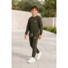 Erkek Çocuk Haki Gezegen Baskılı Beyaz Biyeli Sweatshirt Jogger Eşofman Takımı