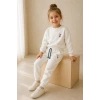 Kız Çocuk Krem Çiçek Nakışlı Pamuklu 2 İplik Sweatshirt ve Lastik Paçalı Eşofman Takımı