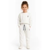 Kız Çocuk Krem Çiçek Nakışlı Pamuklu 2 İplik Sweatshirt ve Lastik Paçalı Eşofman Takımı