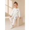 Kız Çocuk Krem Kelebek ve Lavanta Nakışlı Pamuklu 2 İplik Sweatshirt Eşofman Takımı