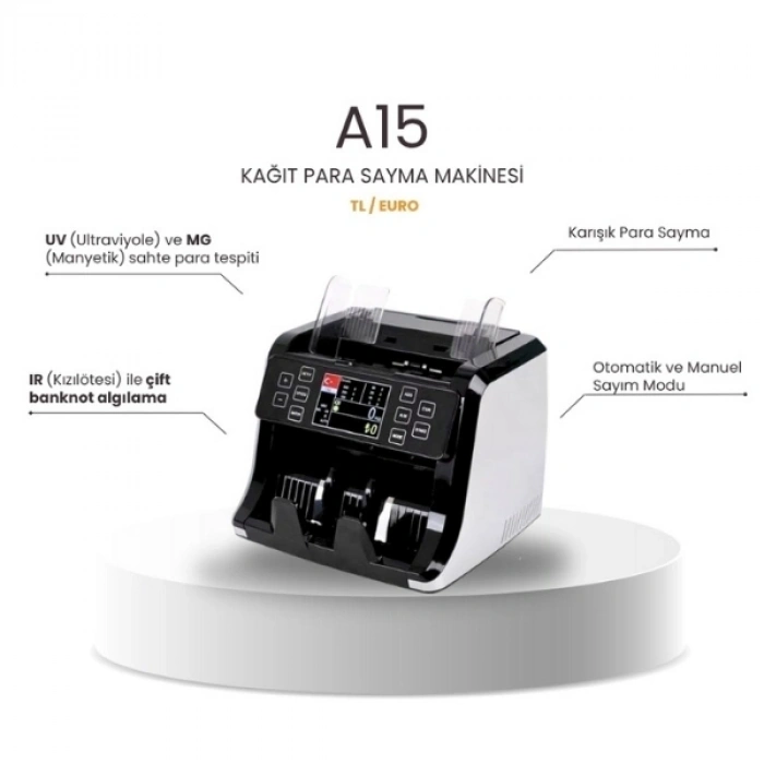 A15 TL /  Euro Üsten beslemeli Kağıt Para Sayma Makinesi