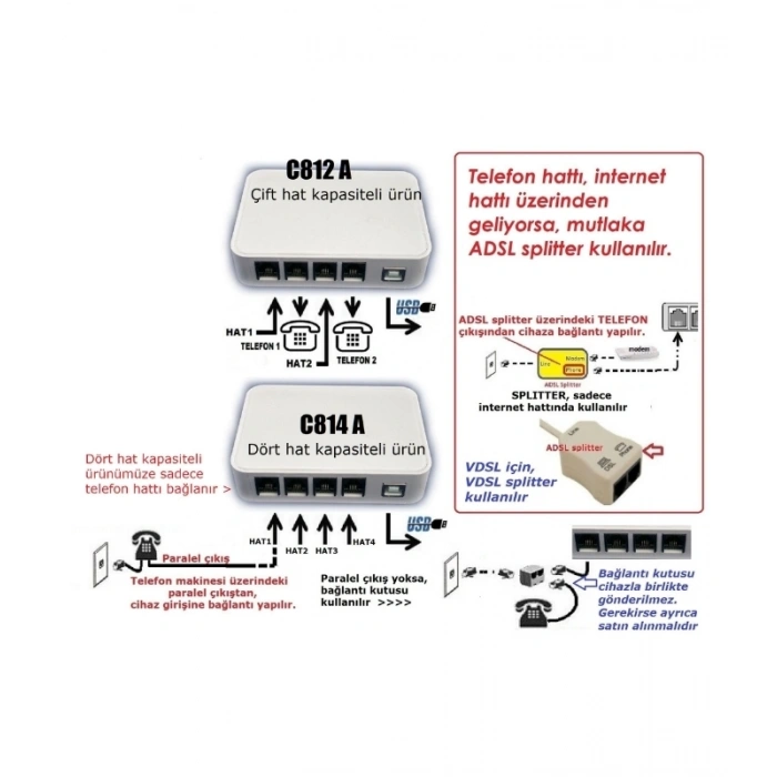 Caller ID Telefon Hatlı Modem Arayan Numarayı Gösteren 2 Hat  C812A