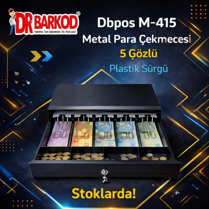 Dbpos M-415 Metal Para Çekmecesi 5 Gözlü Plastik Sürgü