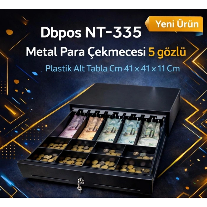 Dbpos NT-335 Metal Para Çekmecesi 5 gözlü Plastik Alt Tabla Cm 41 x 41 x 11 Cm