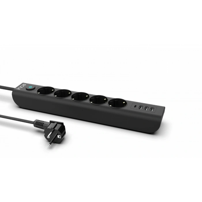 İnca IPW-44TU 5 port 2x USB+ Type-C Akım Korumalı Led Tuşlu  Priz 1.5M - Siyah