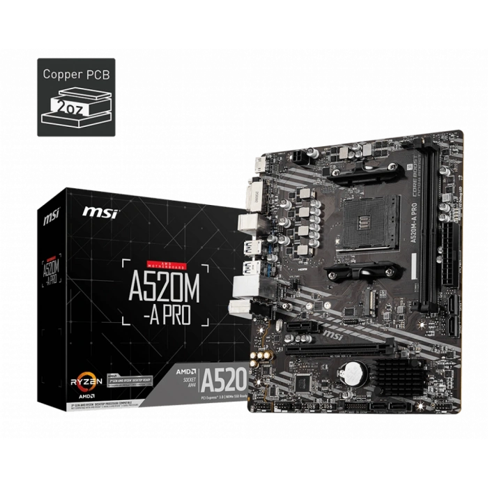 MSI A520M-A PRO DDR4 4600MHZ 1XHDMI 1XDVI 1XM.2 USB 3.2 MATX AM4 (AMD AM4 5000/4000 /3000 SERİSİ İLE UYUMLU)